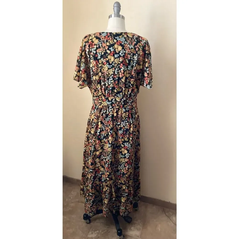 Madewell Women's Midi Dress Size 6 Dolman-Sleeve Ruffle Floral - Picture 5 of 9